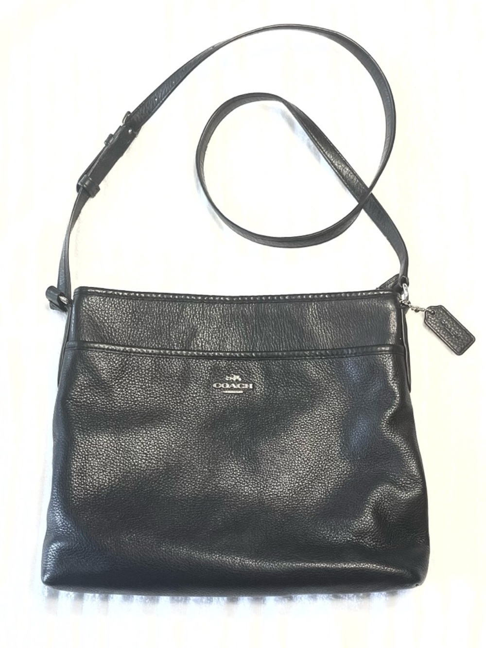Coach File Black Pebbled Leather Crossbody Bag!
